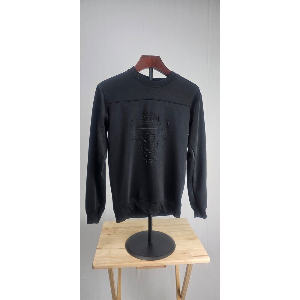 Sacred Crown Women's Black Crewneck Sweater LG (14/16) Embossed Bulls XXIII